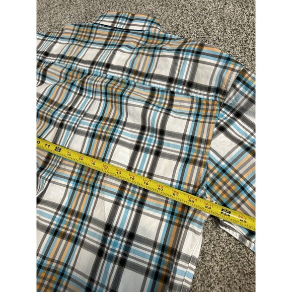 Cinch Men's Large Short Sleeve Button Shirt LOT of 2 Blue Green Orange Plaid - Picture 10 of 13